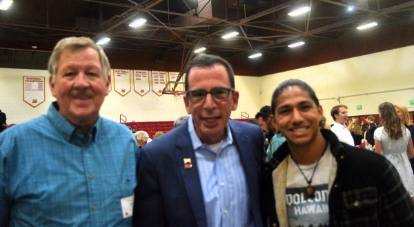 KLF CLUB OFFICER, STEVE PIERCE WITH SADDLEBACK COLLEGE PRESIDENT,  DR. ELLIOT STERN AND KLF SCHOLARSHIP RECIPIENT J.P.De La O